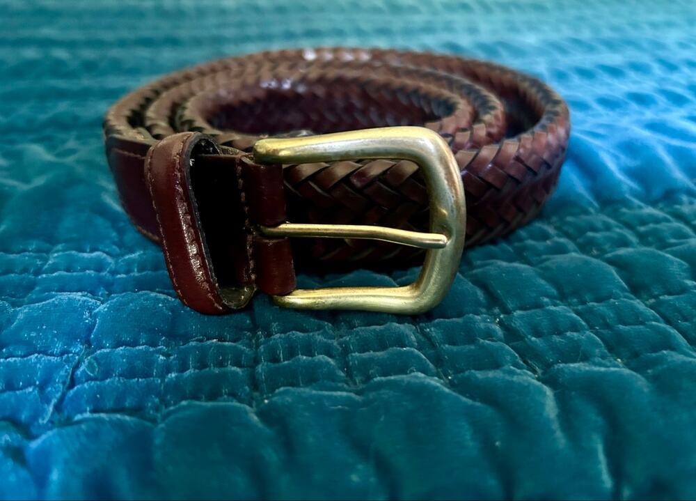 Braided brown belt leather with brass buckle made in Argentina size 40